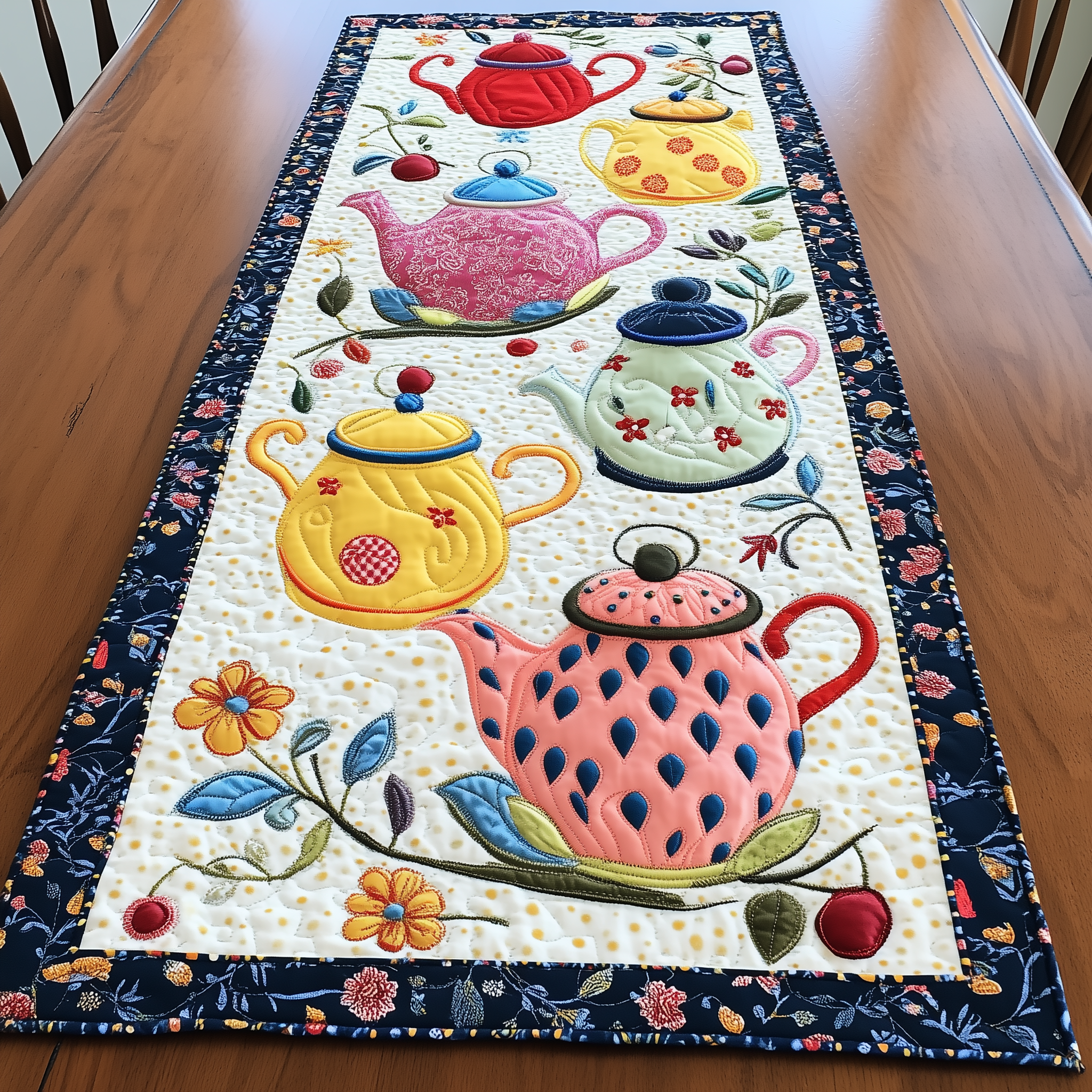 Floral Teapot Quilted Table Runner Tea Lovers Christmas Gifts For Couples Housewarning