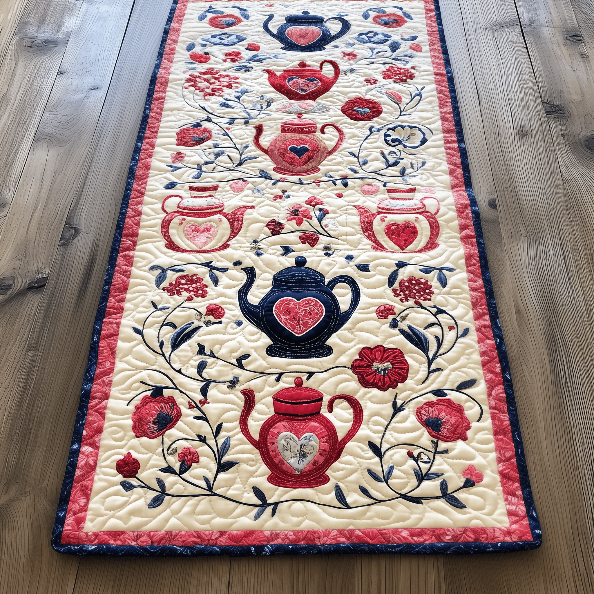 Floral Teapot Quilted Table Runner Themed Christmas Gifts For Tea Drinkers Lover For Mom