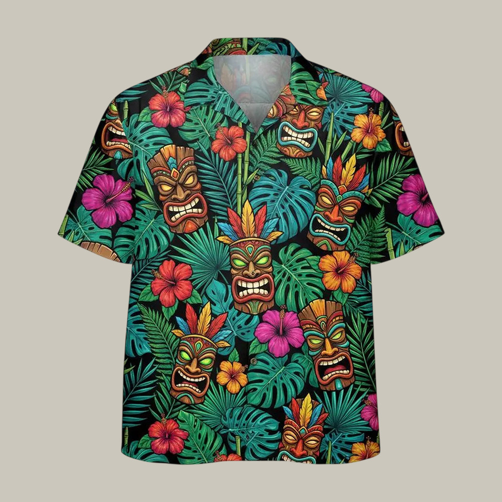 Floral Tiki Hawaiian Shirt Aloha Summer Beach Vacation Shirt Best Gift For Father's Day