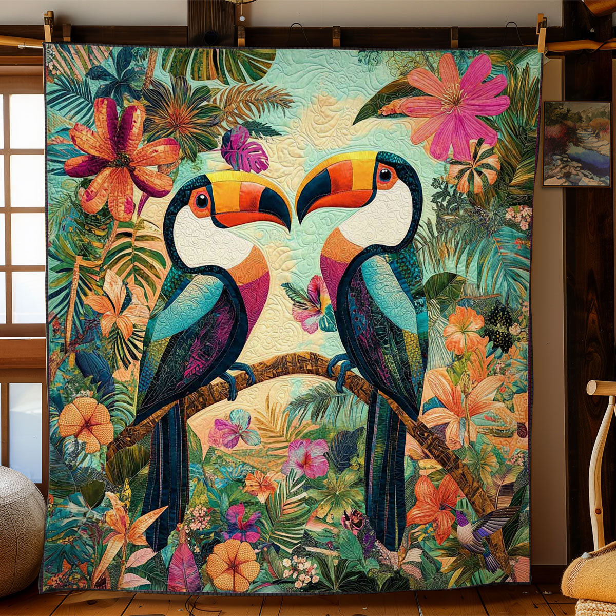 Floral Toucan Symphony Holiday Christmas Quilt Blanket Christmas Gifts For Employees