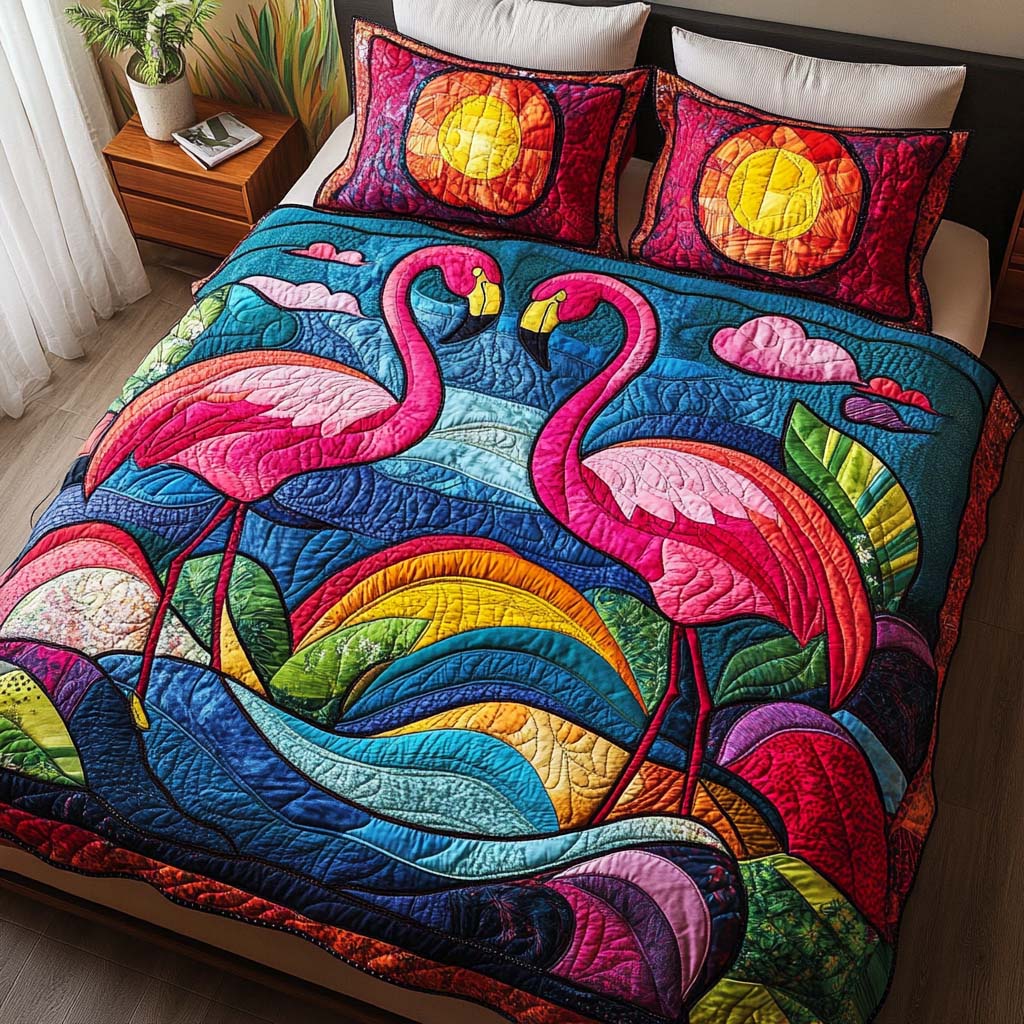 Floral Tropics Quilted Bedding Set High-Quality Cotton Bedding Set for Deep Sleep