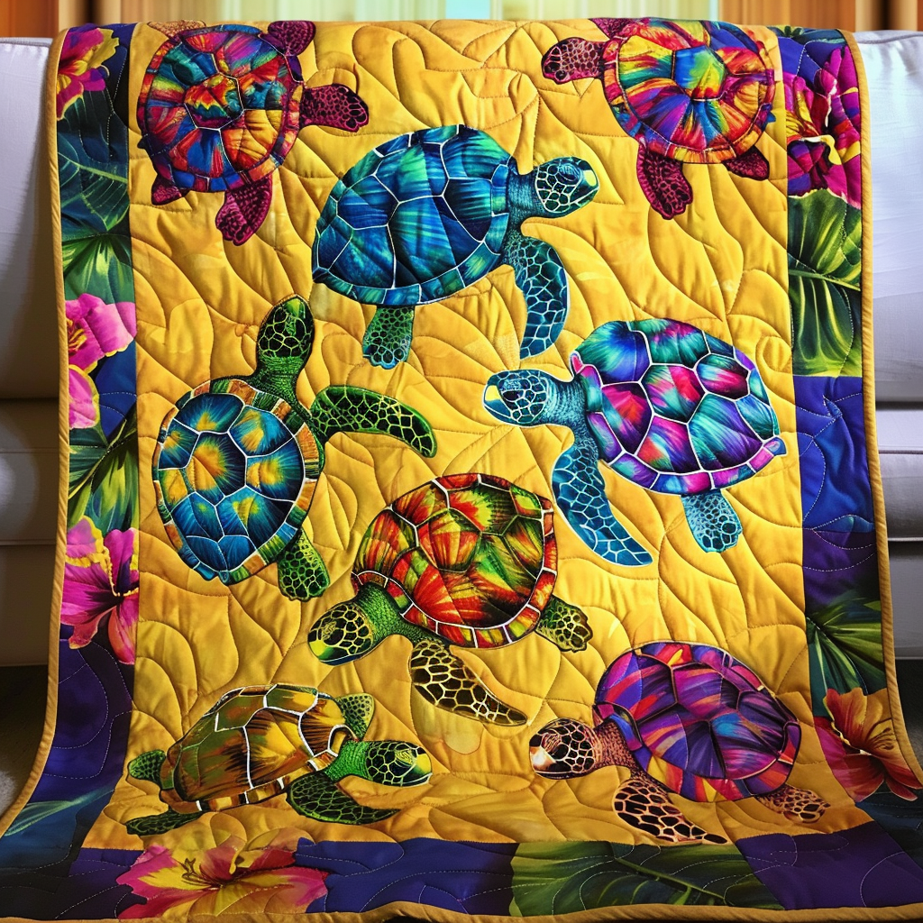 Floral Turtle Paradise Quilted Blanket Gifts For A Turtle Lover