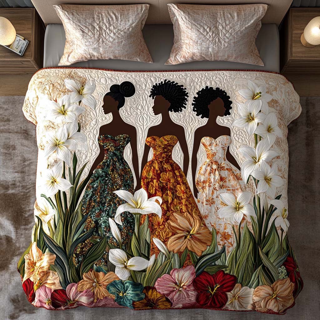 Floral Unity Dance Quilted Bedding Set Bed Decor African American Gifts For Women