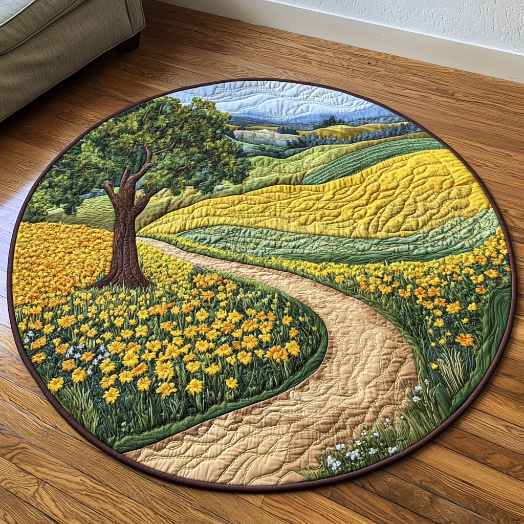 Floral Way Quilted Round Mat Unique Front Door Decor Sunflower Theme Gifts
