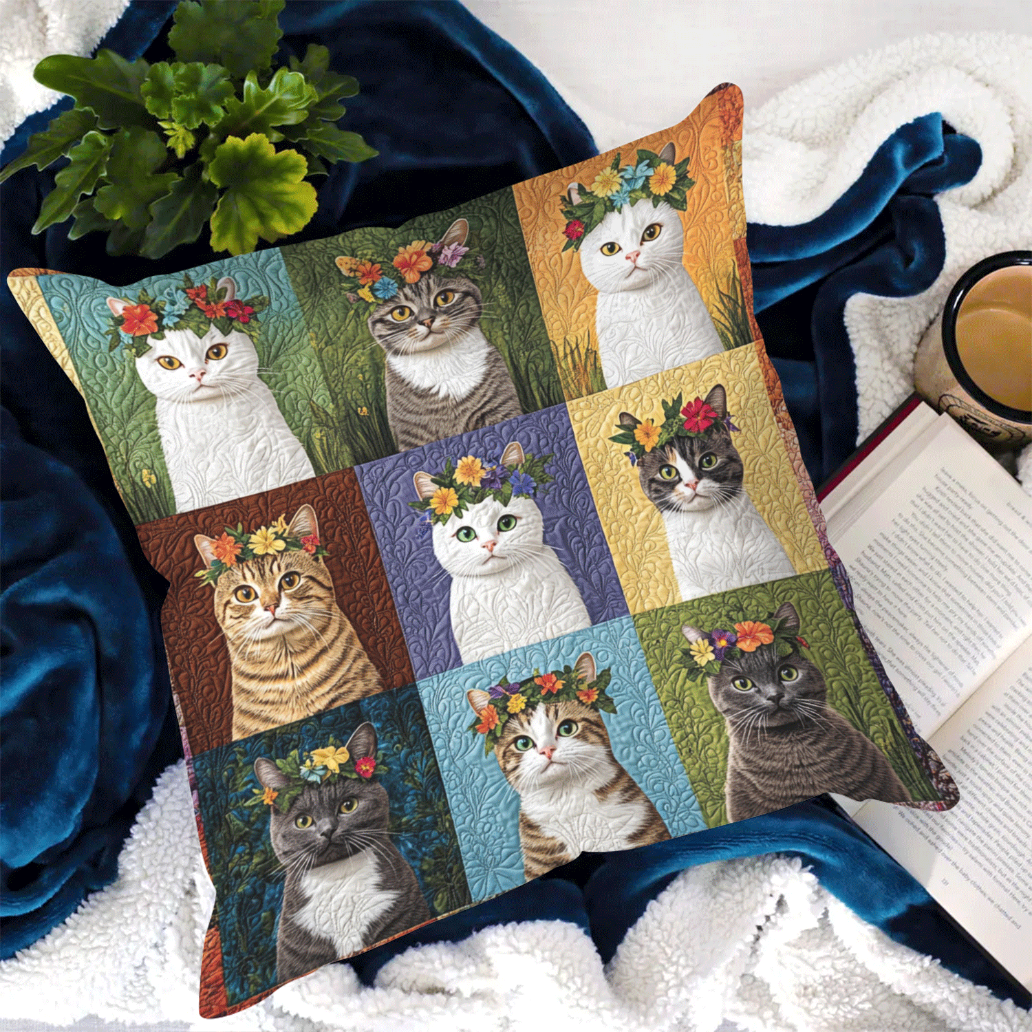 Floral Whiskers Pillow Case Cozy Winter Cushion Cover