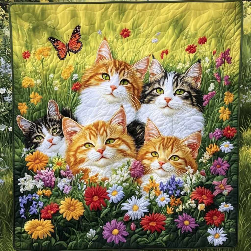 Floral Whiskers Quilted Blanket Bedroom Xmas Decor Cat Gifts For Cat Lovers