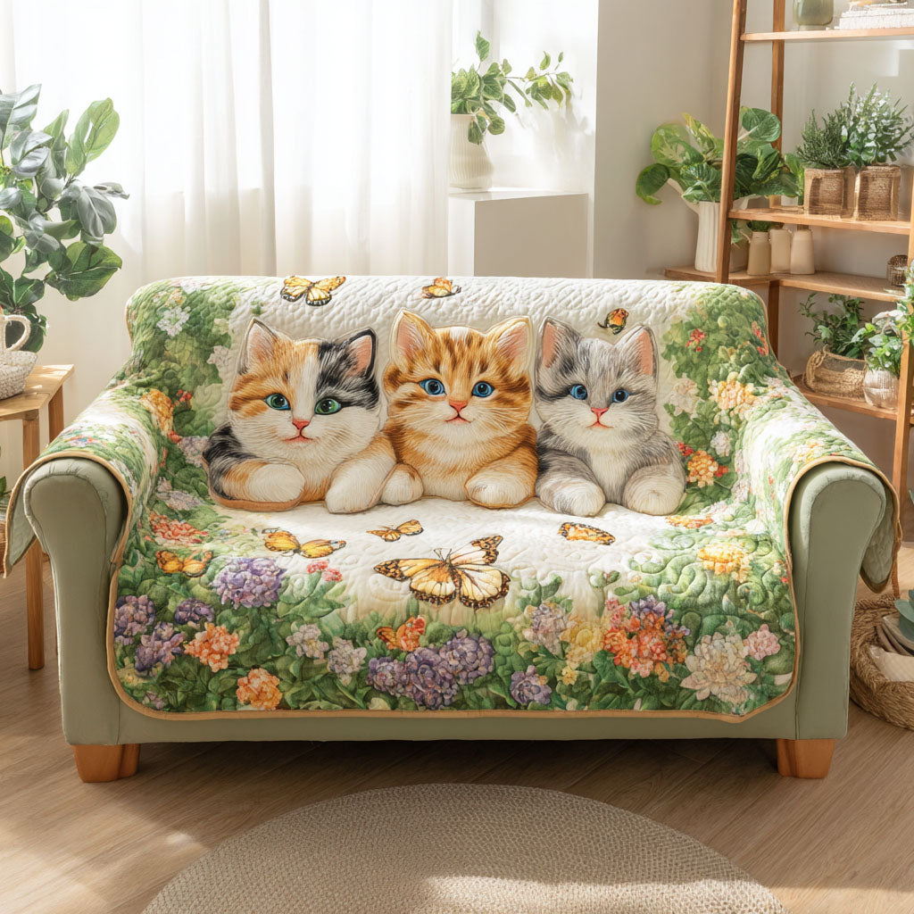 Floral Whiskers Quilted Sofa Cover Sofa Seat Covers Cat Presents Christmas