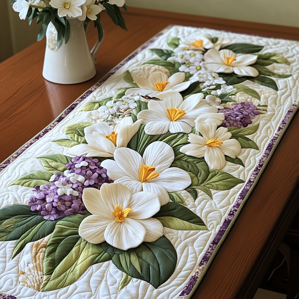 Floral Whispers Quilted Table Runner Flower Table Runner Dining Table Ideas