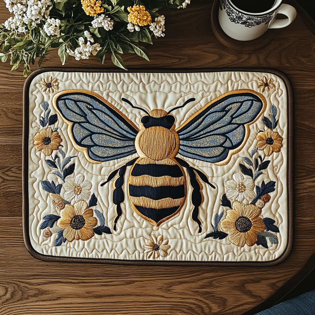 Floral Winged Bee Quilted Placemat Dining Room Decor Honey Themed Gifts