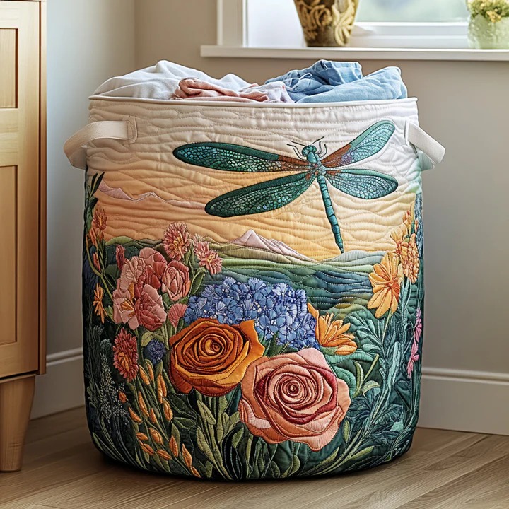Floral Wings Butterfly Garden Quilted Laundry Basket Boho Home Organizer Best Gift For Butterfly Lovers