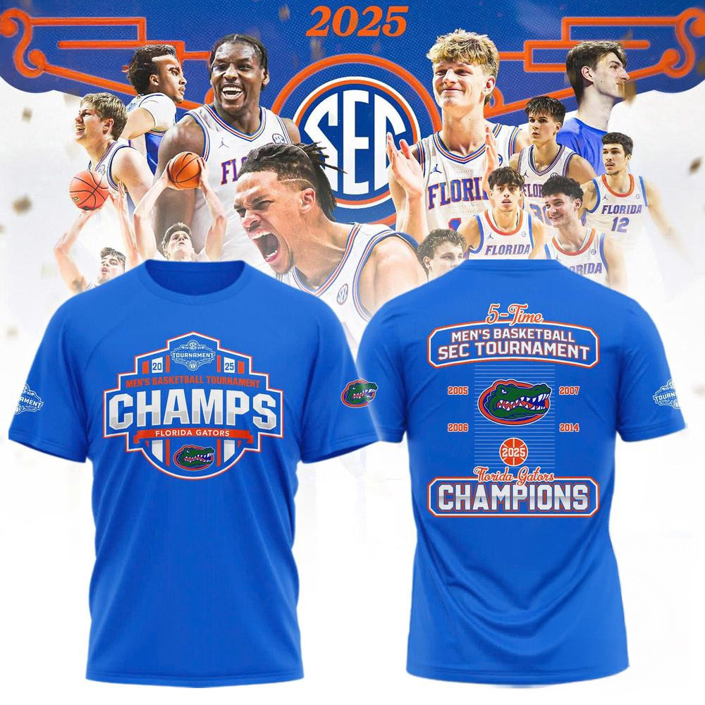 Florida Gators 2025 SEC Men's Basketball Conference Tournament Champions 3D Shirt Gift For Fans