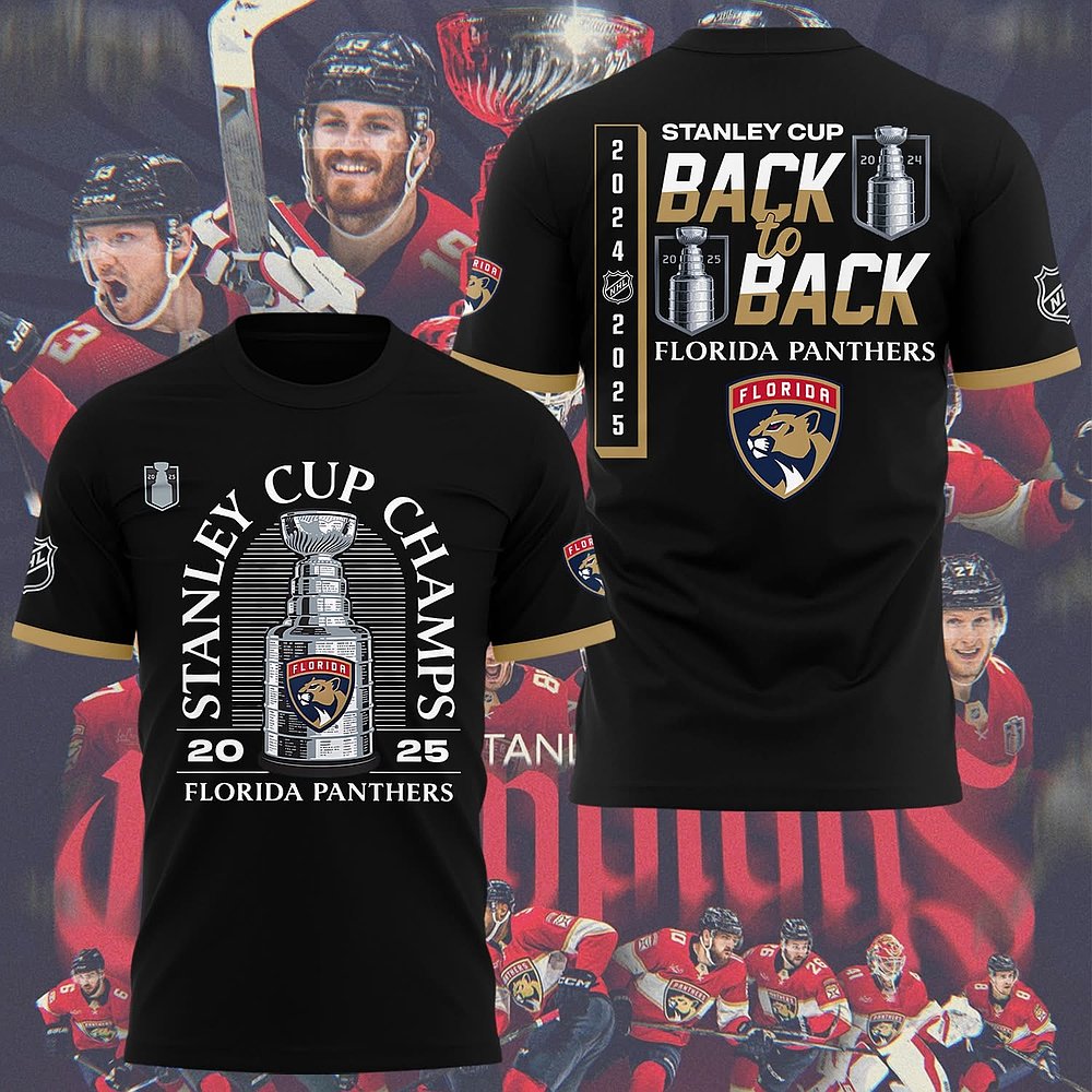 Florida Panthers 2025 Back To Back Stanley Cup Champions Black T-Shirt Dad Gifts