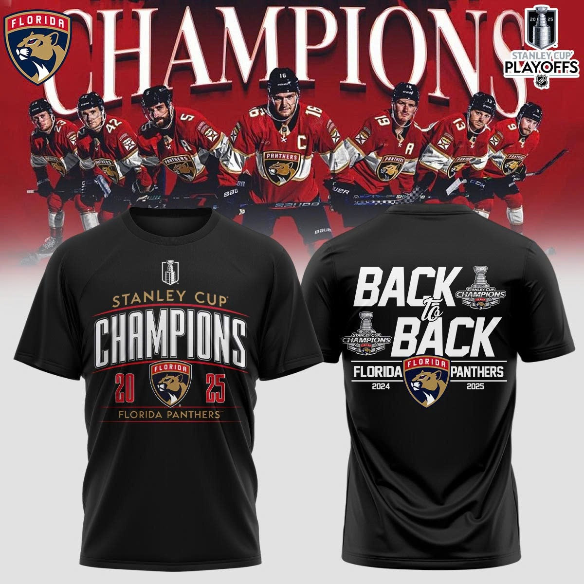 Florida Panthers Stanley Cup Champions 2024 2025 Shirt Back To Back NFL Merch Fan Apparel