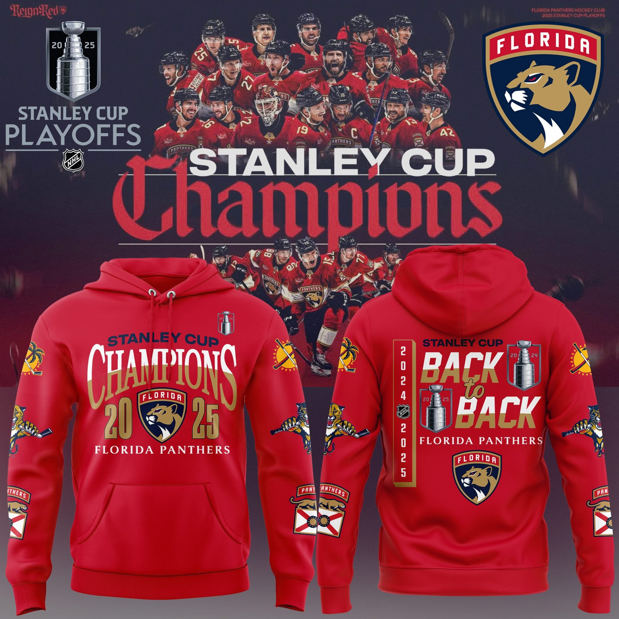 Florida Panthers Stanley Cup Champions 2025 Hoodie Back To Back Hockey Fan Apparel Awesome