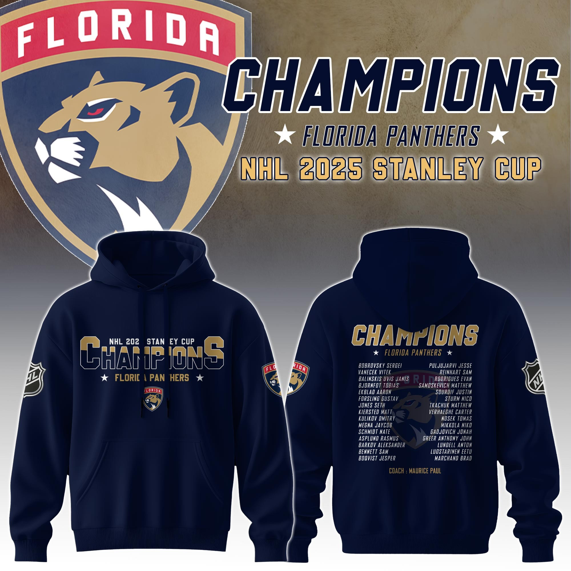 Florida Panthers Stanley Cup Champions 2025 Hoodie Hockey Fan Gear NFL Merch Great Gifts