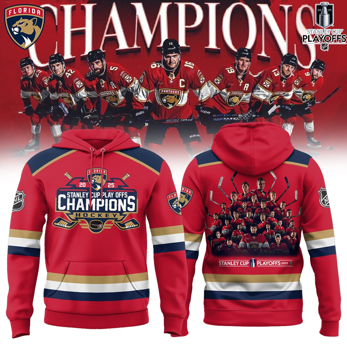 Florida Panthers Stanley Cup Champions 2025 Hoodie NFL Merch Hockey Fan Gear Apparel