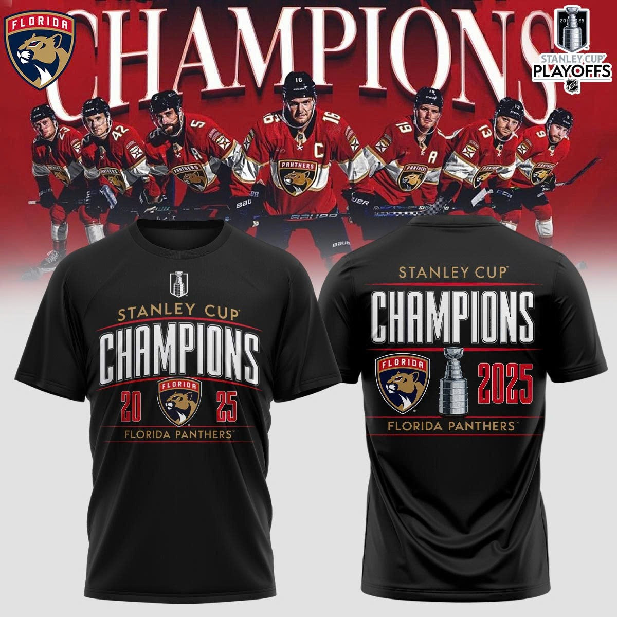 Florida Panthers Stanley Cup Champions 2025 T-Shirt NFL Merch Good Gifts For Hockey Lovers