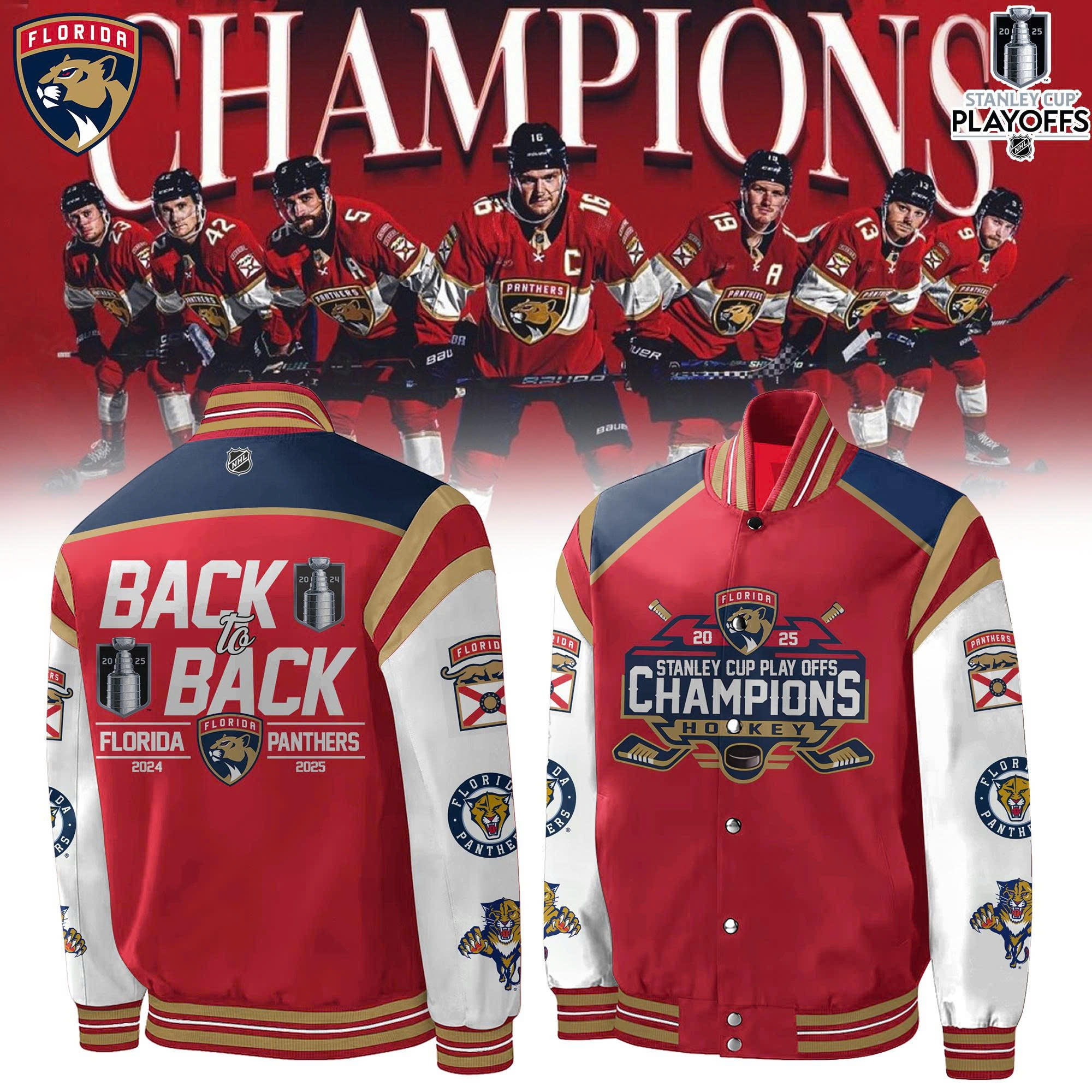 Florida Panthers Stanley Cup Champions 2025 Varsity Jacket NFL Merch Hockey Fan Gear Gifts