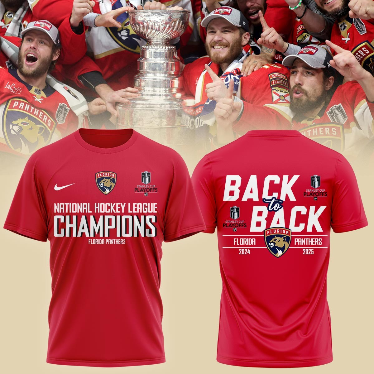 Florida Panthers Stanley Cup Playoffs Champions 2024-25 Shirt Back To Back NFL Merch Gifts