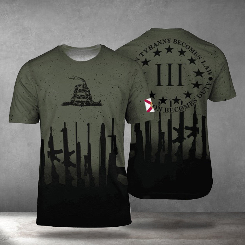 Florida Patriots When Tyranny Becomes Law T-Shirt Gun Rights Gadsden Flag Snake Apparel Men's Florida Patriots When Tyranny Becomes Law T-Shirt Gun Rights Gadsden Flag Snake Apparel Men's
