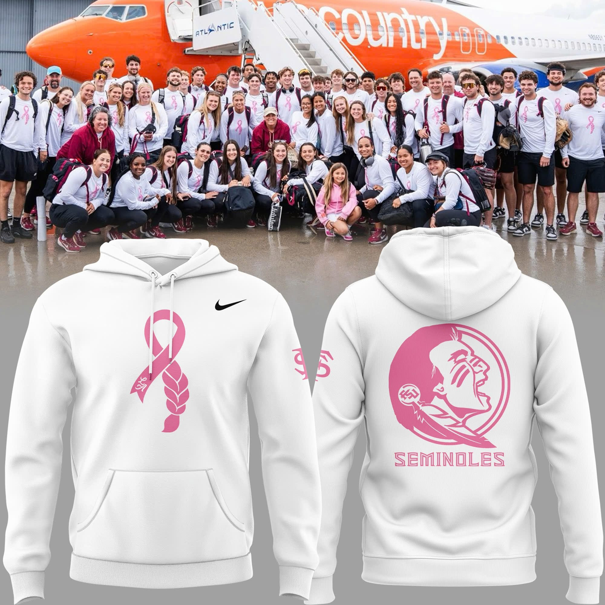 Florida State Seminoles Baseball Pink Ribbon Hoodie FSU Apparel Fan Gifts For Her