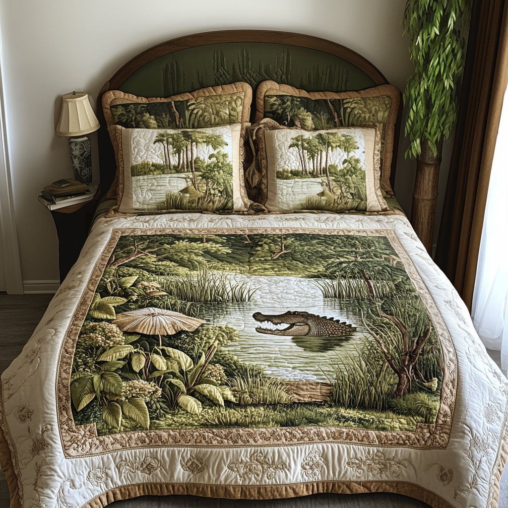 Florida Swamp Gator Quilted Bedding Set Best Comforter Sets Alligator Themed Gifts
