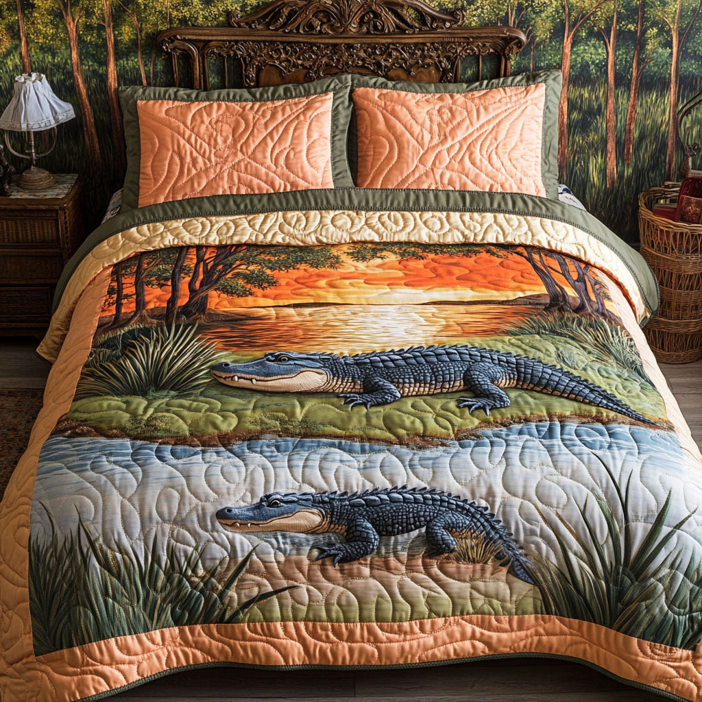 Florida Wild Quilted Bedding Set Best Bedspread Set Crocodile Themed Gifts