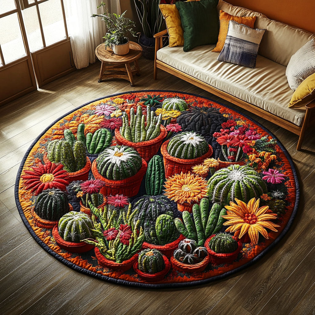 Flourishing Cactus Haven Quilted Round Mat Christmas Decor For Entryway Christmas Cactus Gift