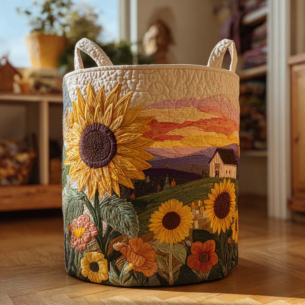 Flourishing Sunshine Quilted Laundry Basket Father's Day Merch Gift