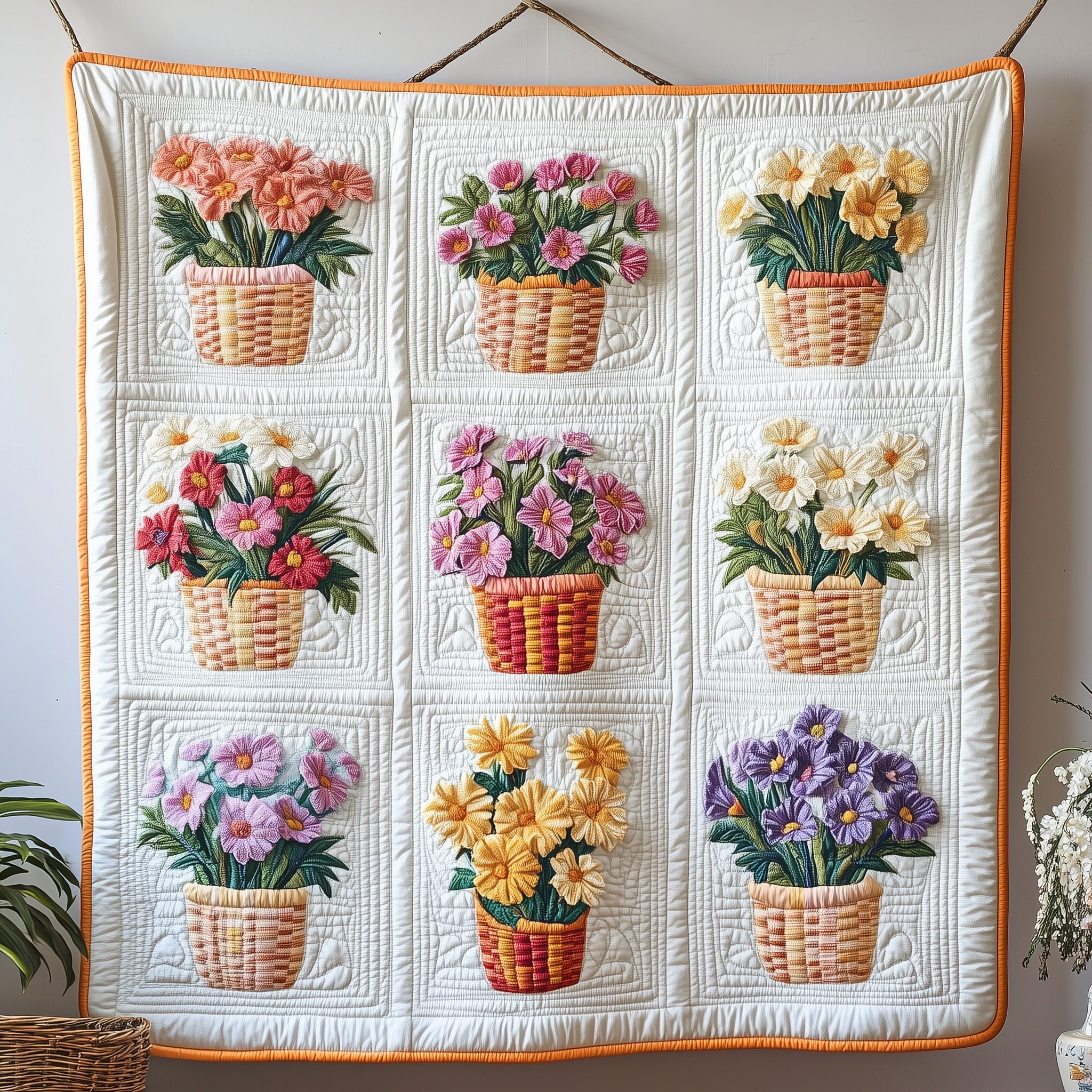 Flower Baskets Quilted Blanket Couch Throw BlanketGift Baskets For Families For Christmas