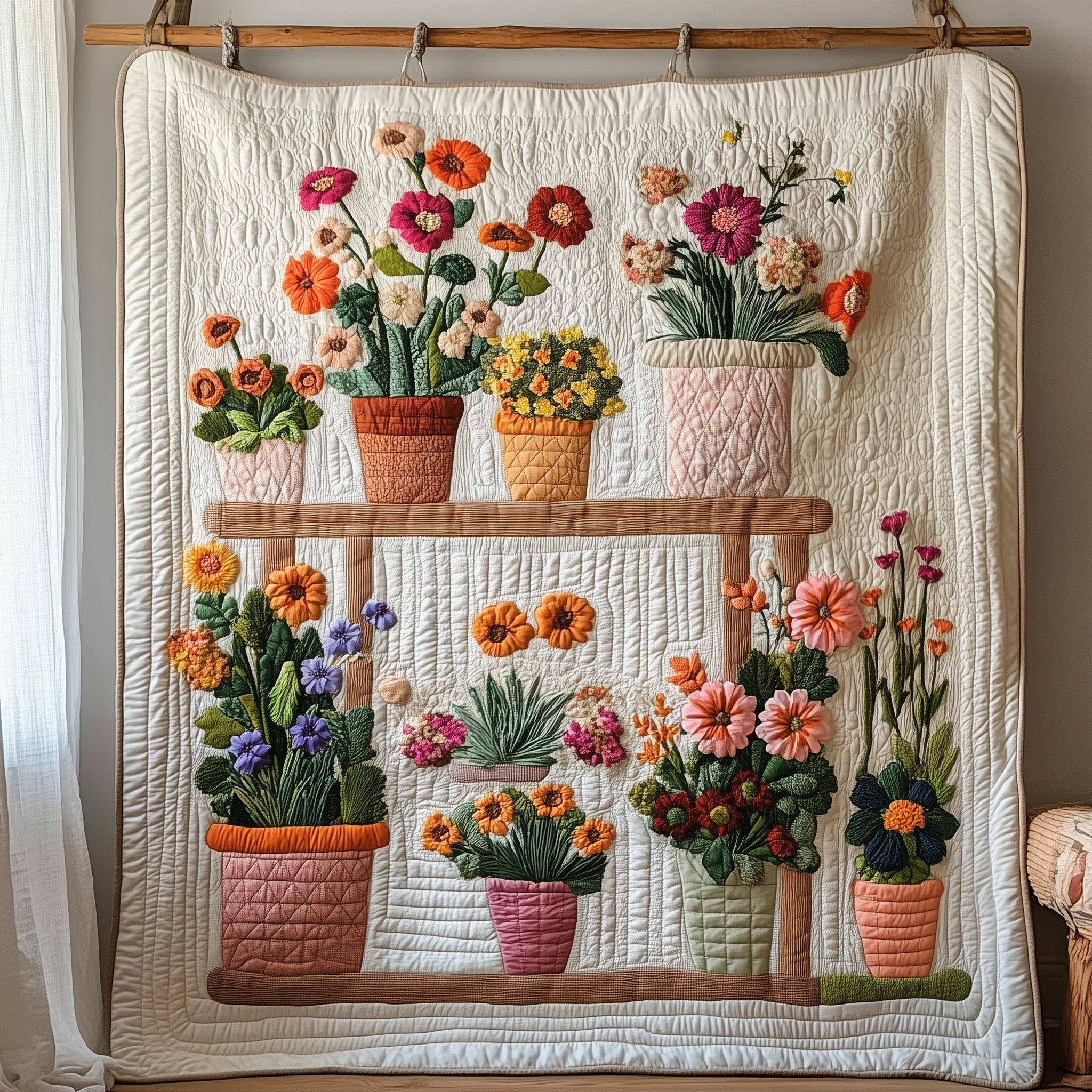 Flower Baskets Quilted Blanket Couch Throw BlanketXmas Gifts For Sister In Law