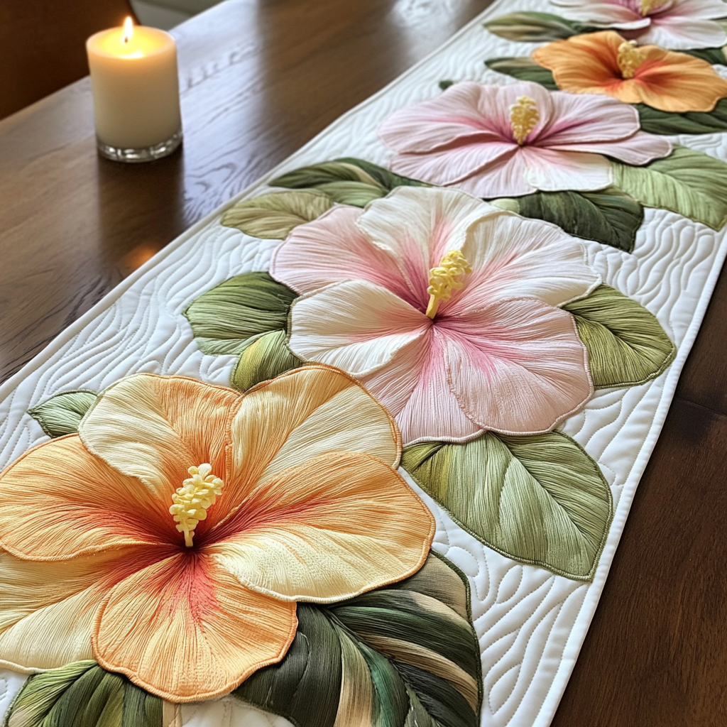 Flower Beauty Quilted Table Runner Tropical Kitchen Decor Unique Gifts Family