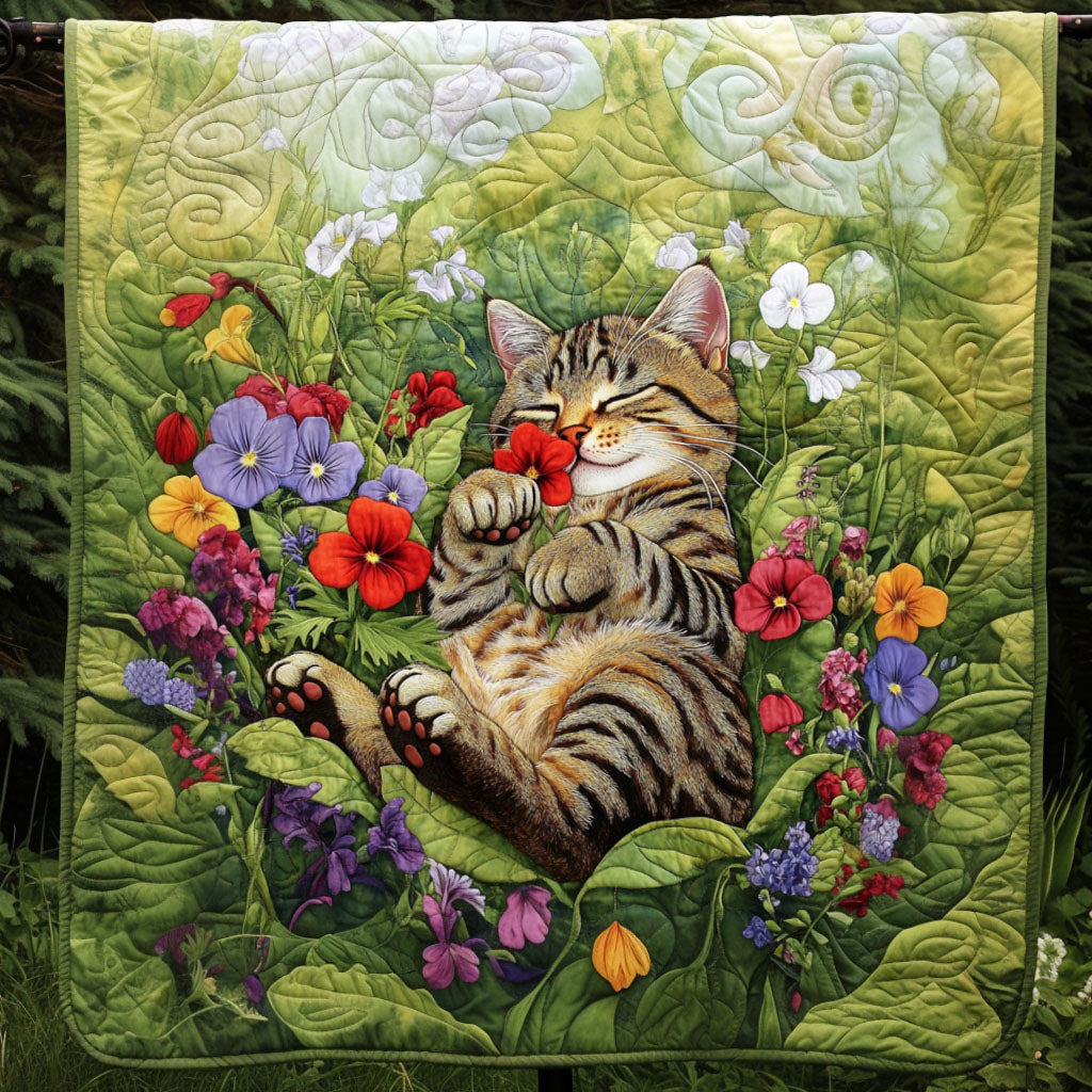 Flower Bed Bliss Quilted Blanket Holiday Throw Blanket Gift Ideas For Cat Lovers