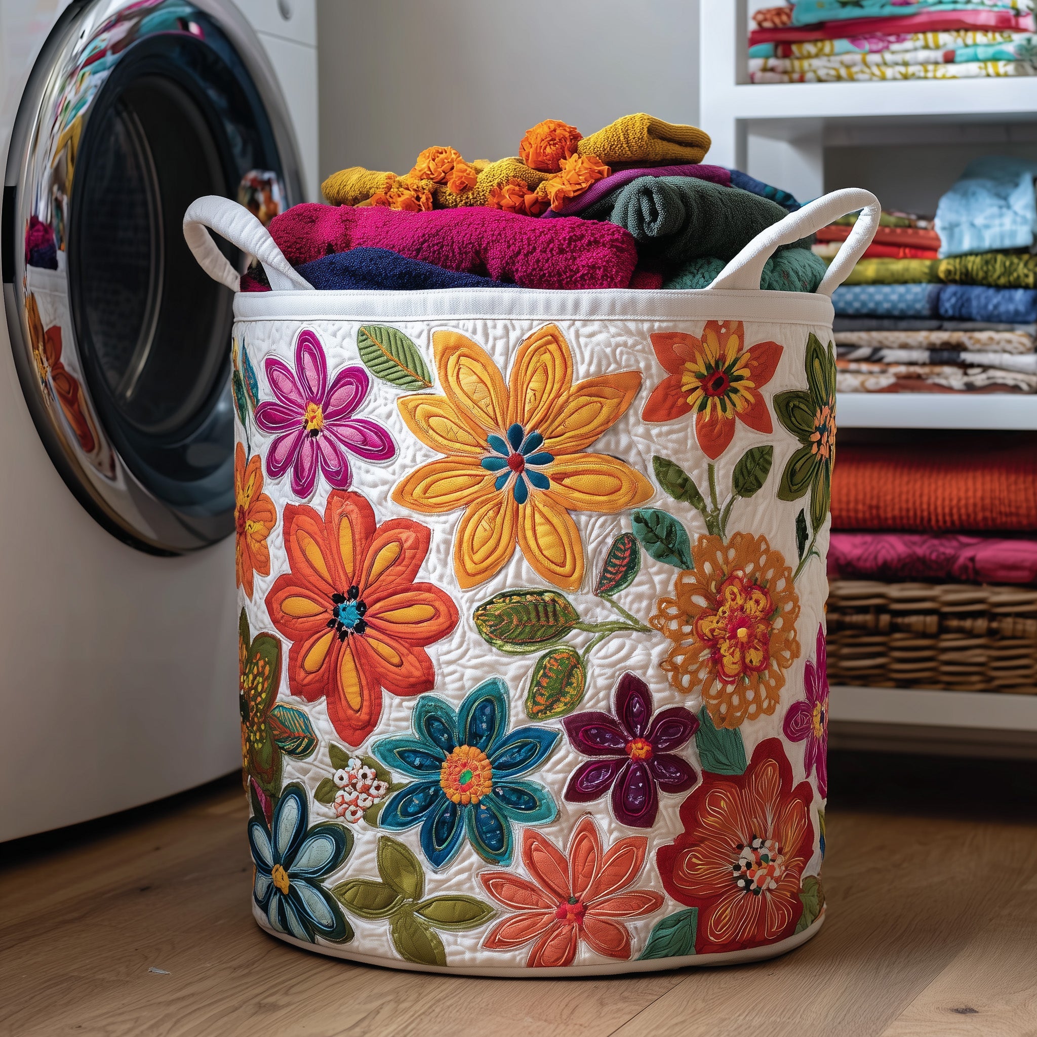 Flower Bliss Quilted Laundry Basket Holiday Merch Gift