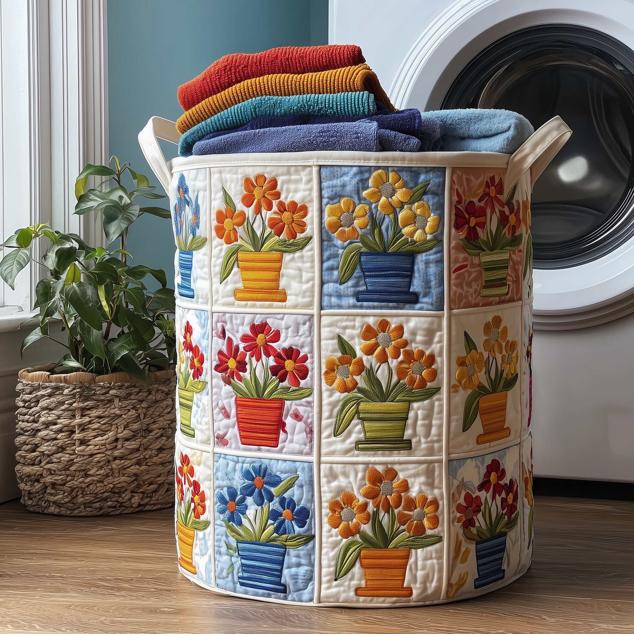 Flower Bliss Quilted Laundry Basket Merch For Family