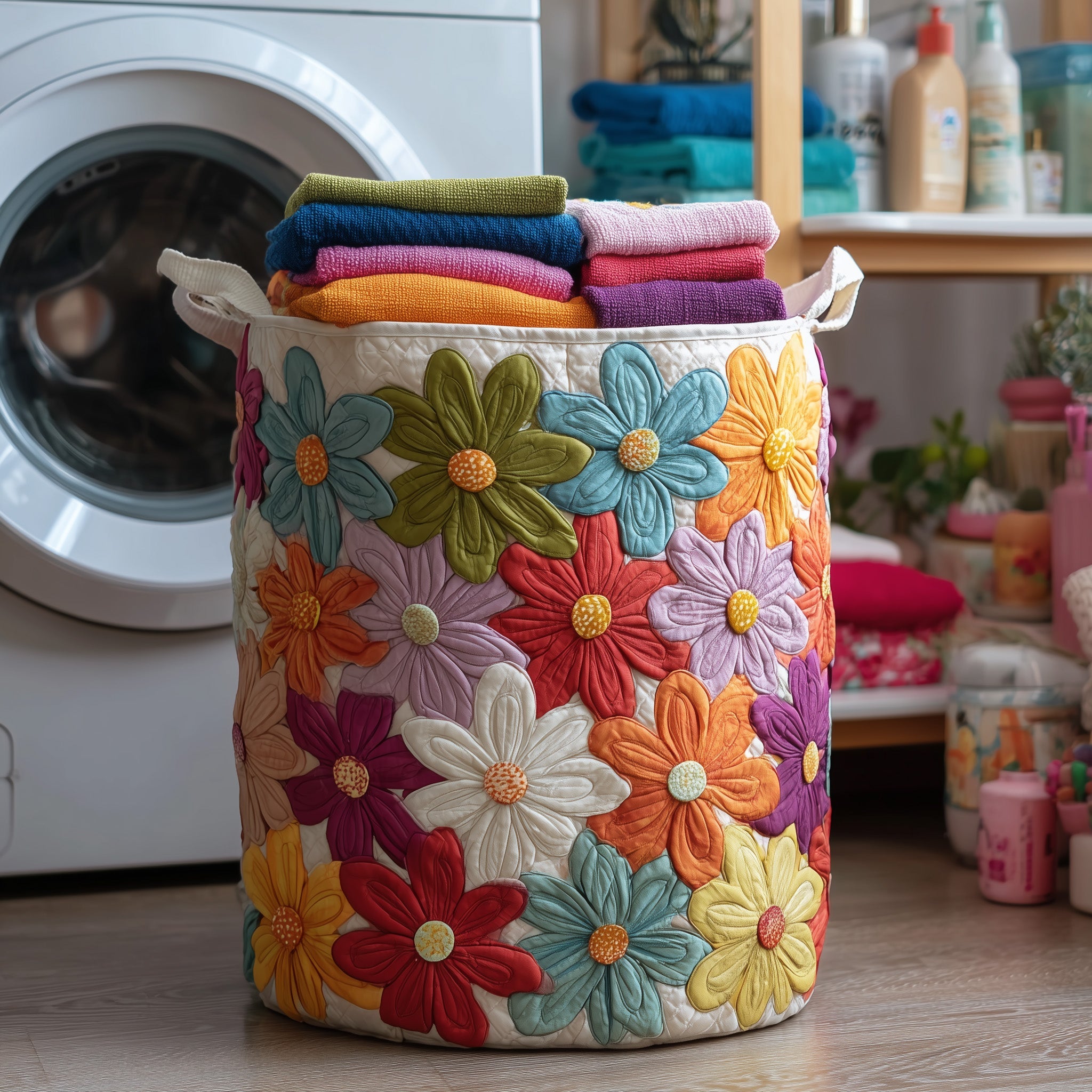 Flower Bliss Quilted Laundry Basket Mother's Day Merch Gift