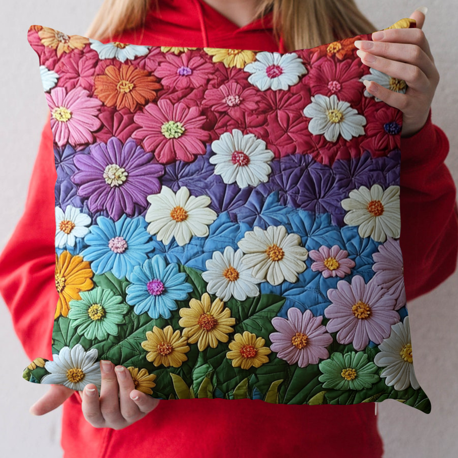Flower Bliss Quilted Pillow Case Cute Pillow Covers Flower Daisy Presents Gifts