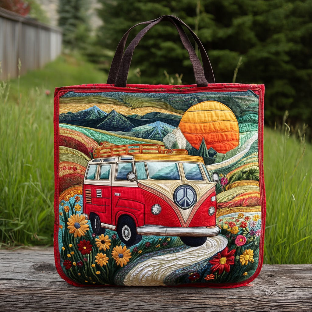 Flower Bus Fields Quilted Tote Bag Camping Gifts For Him Her