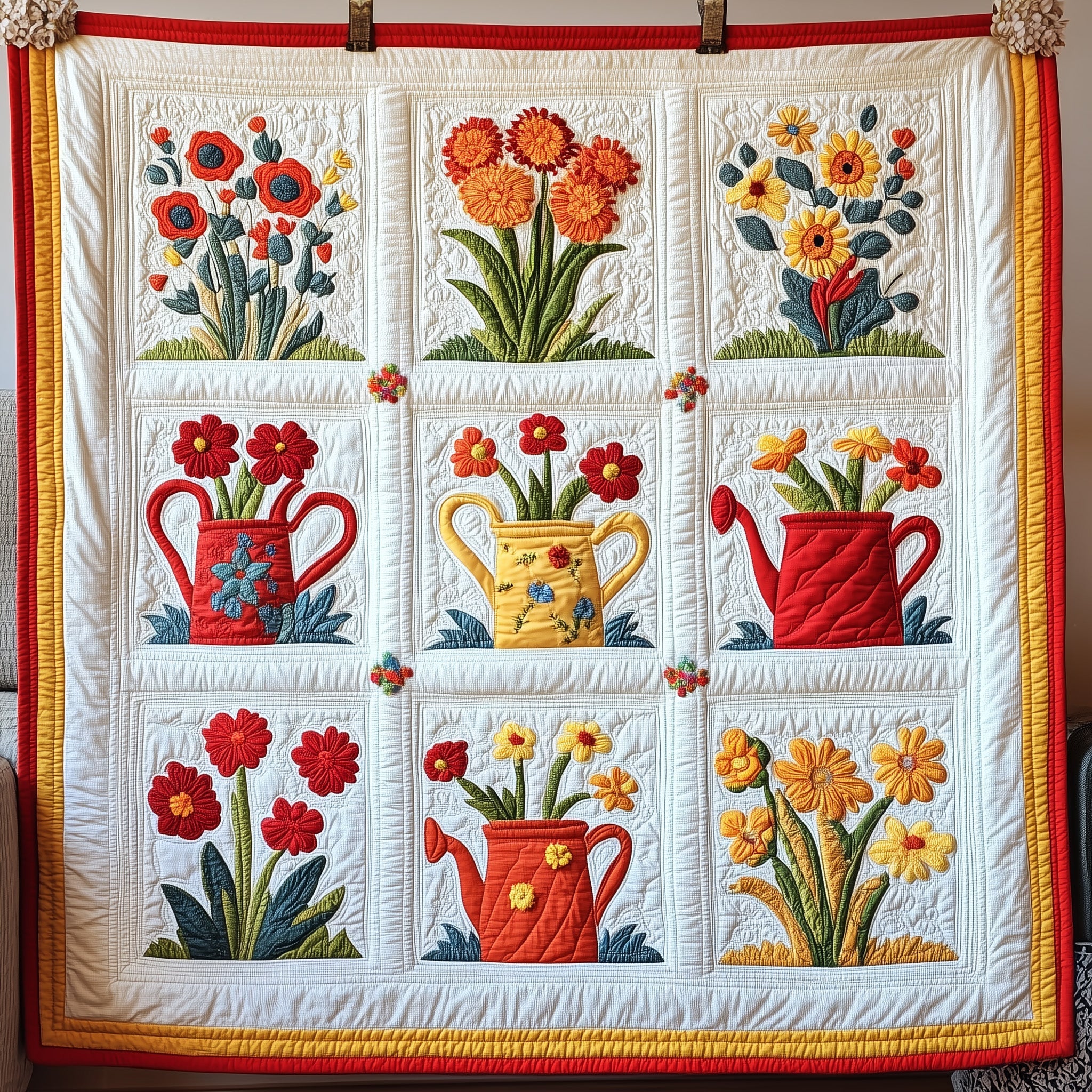 Flower Cans Quilted Blanket Couch Throw BlanketBest Gifts For Gardeners
