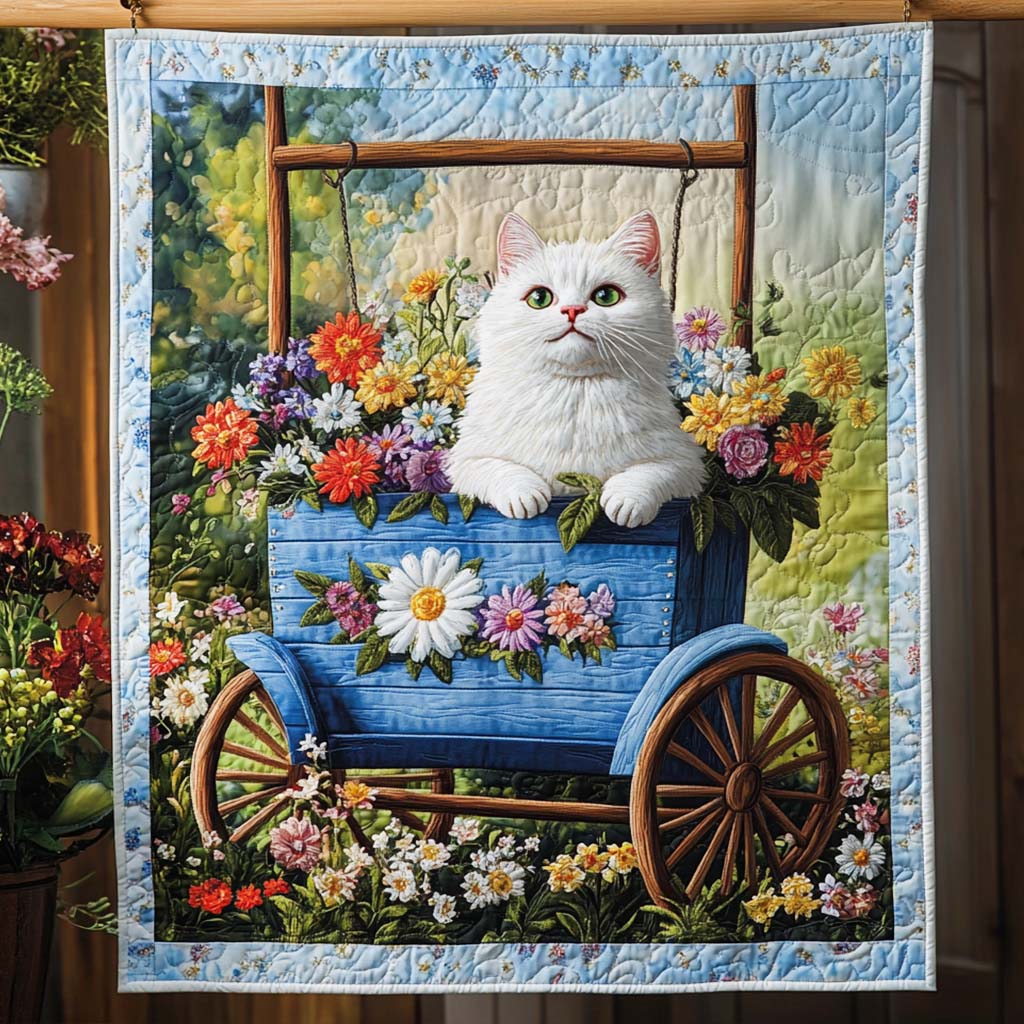 Flower Cart Kitty Quilted Blanket Gifts For Cat Owners