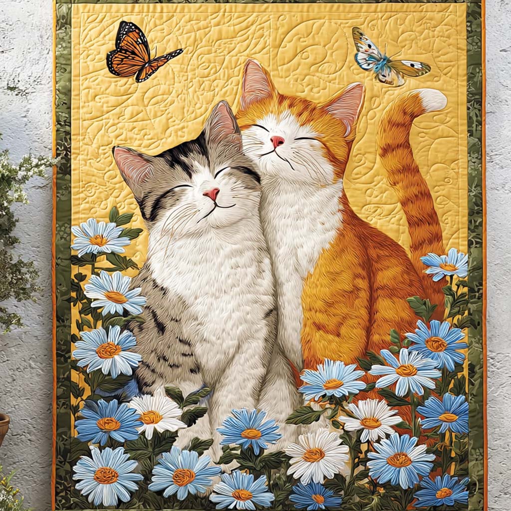 Flower Cat Charm Quilted Blanket Bedroom Decor Christmas Christmas Gifts For Cat Lovers