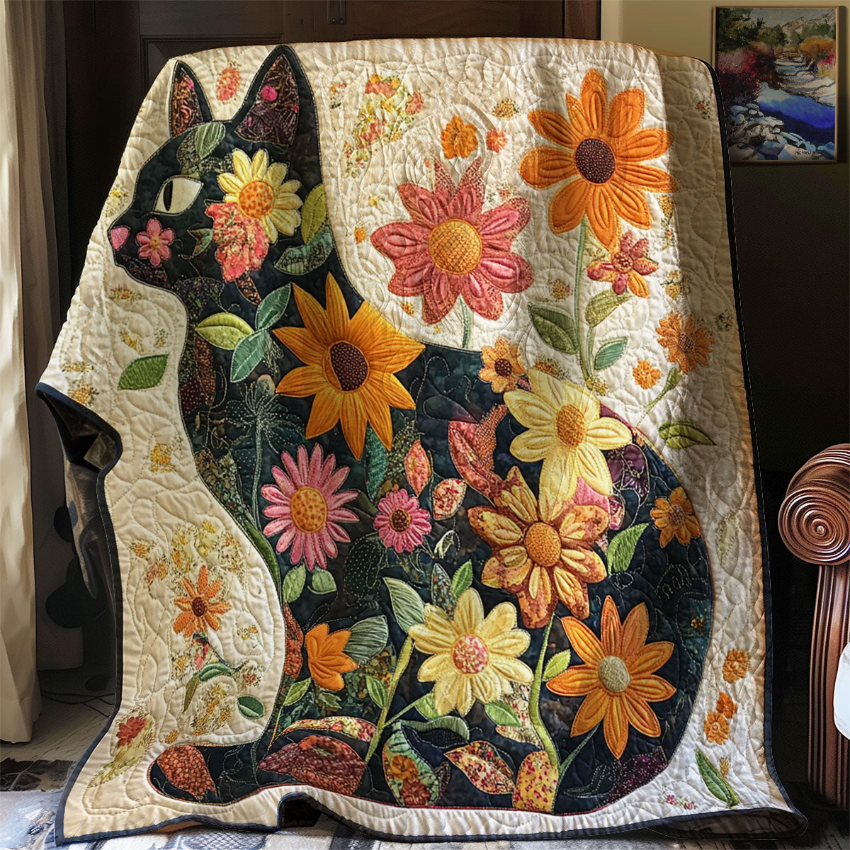 Flower Cat Quilt Elegant Quilt Blanket Gift for Housewarming