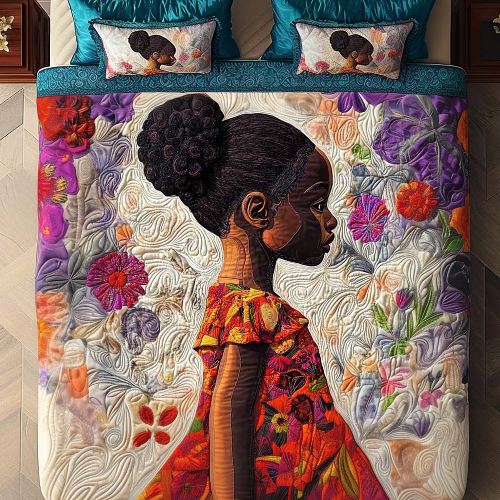 Flower Child Quilted Bedding Set Bedspread Set Gifts For Black History Month