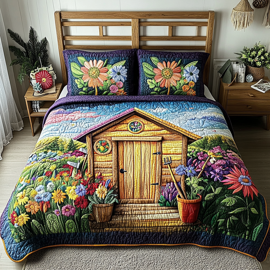 Flower Cottage Quilted Bedding Set Bed Decorations Gifts For The Flower Lover