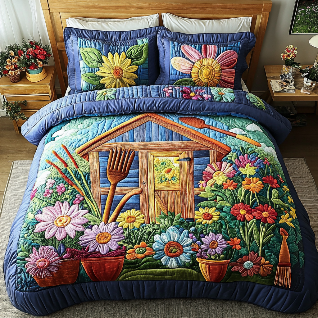Flower Cottage Quilted Bedding Set Bed Room Decoration Christmas Flower Gifts
