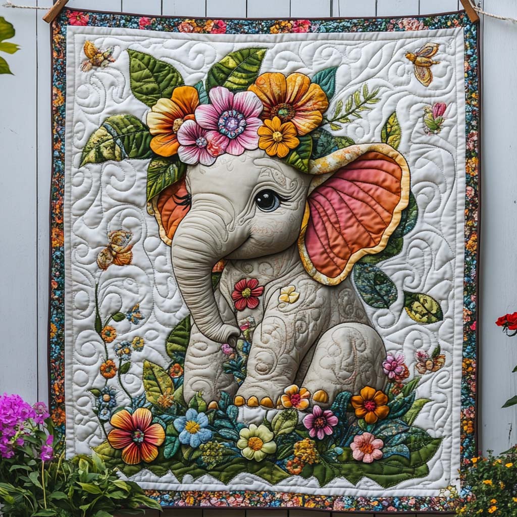 Flower Crowned Quilted Blanket Best Throw Blanket Great Gift For Elephant Lover
