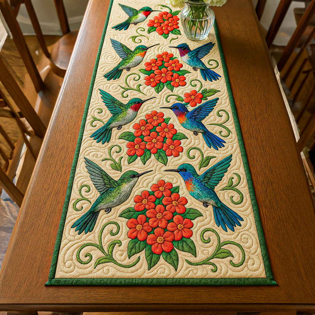 Flower Dance Quilted Table Runner Kitchen Table Decor Ideas Gifts For Hummingbird Watchers