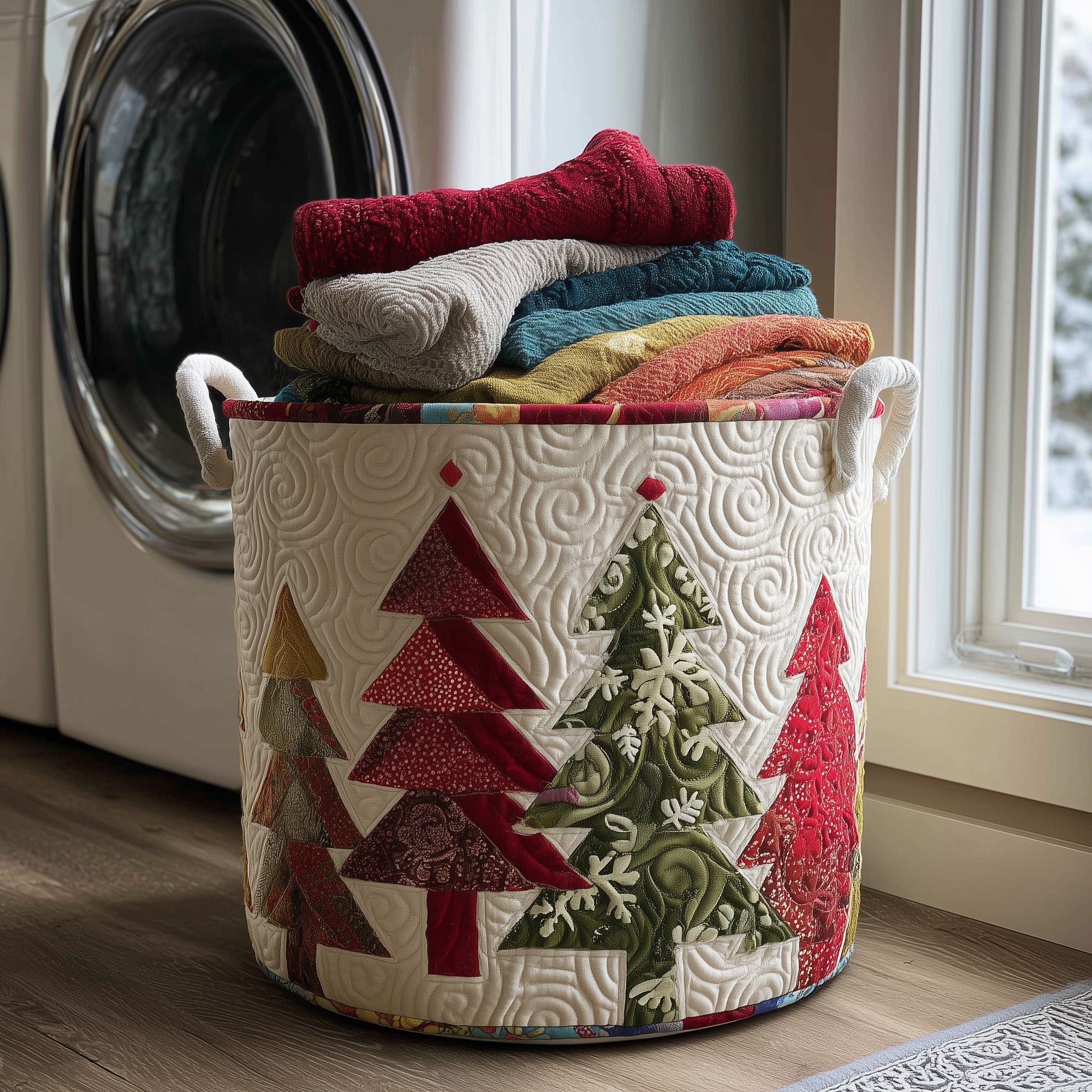 Flower Field Quilted Laundry Basket Foldable Fabric Clothes Basket Gift For Xmas Fan