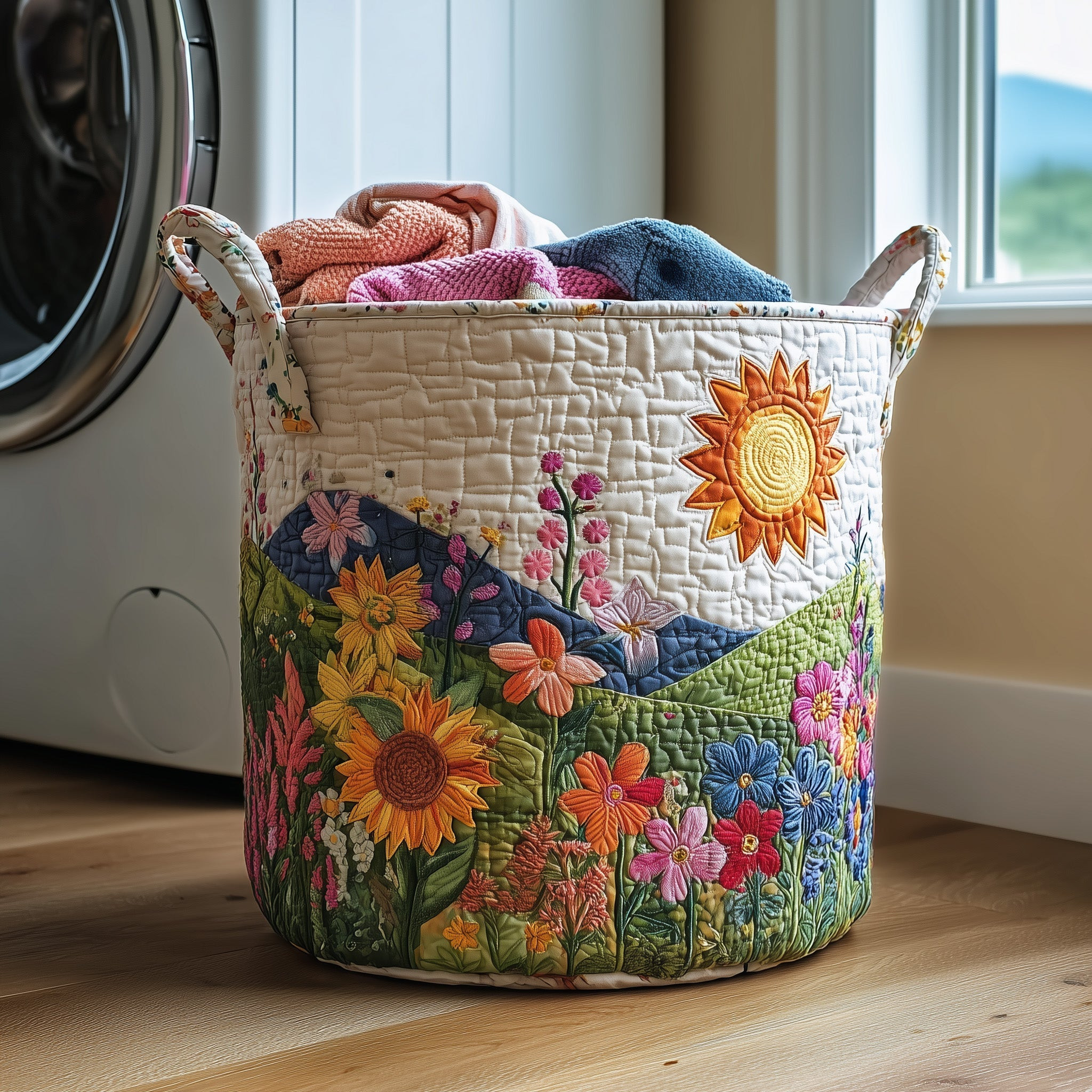 Flower Field Quilted Laundry Basket Laundry Room Decor Flower Themed Gift Ideas