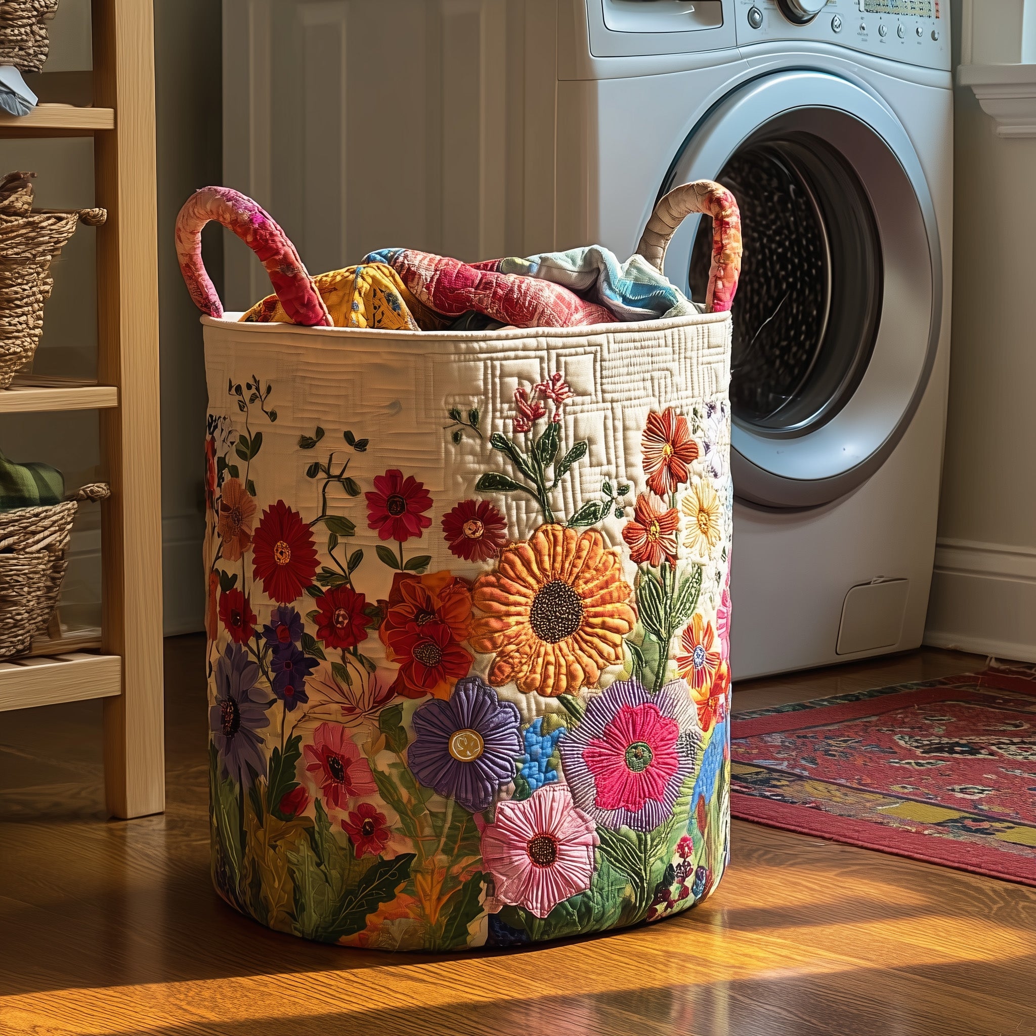 Flower Field Quilted Laundry Basket Pretty Flower Basket Gift For Mom